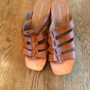Madden Girl Tan Strappy Mules